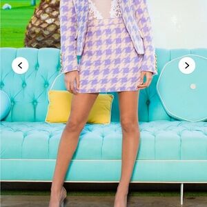 Fashion Nova Lavender and Cream Houndstooth Mini Skirt